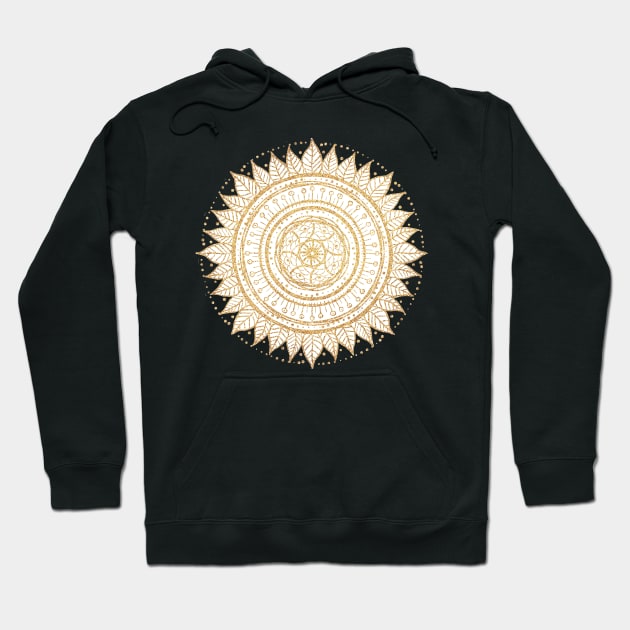 Elegant Gold Mandala Sunflower White Pattern Hoodie by NdesignTrend